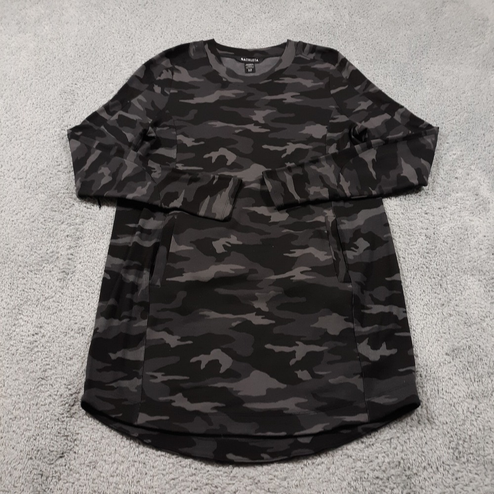 Athleta Balance Dress Robe Camo Print Long Sleeve Womens Small Pockets Black